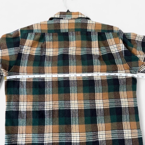 Vtg Pendleton Wool Flannel M Green Brown Plaid Loop Collar Heritage Americana 70 - Picture 5 of 6